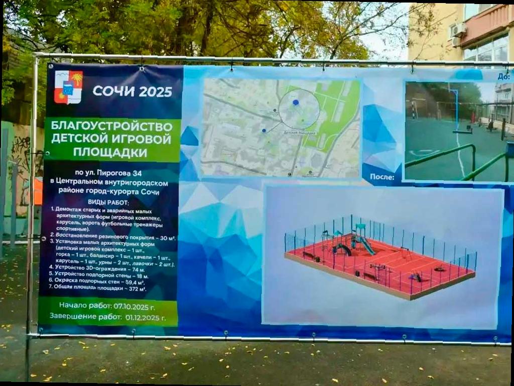 Детская площадка на улице Пирогова в центре Сочи откроется в декабре